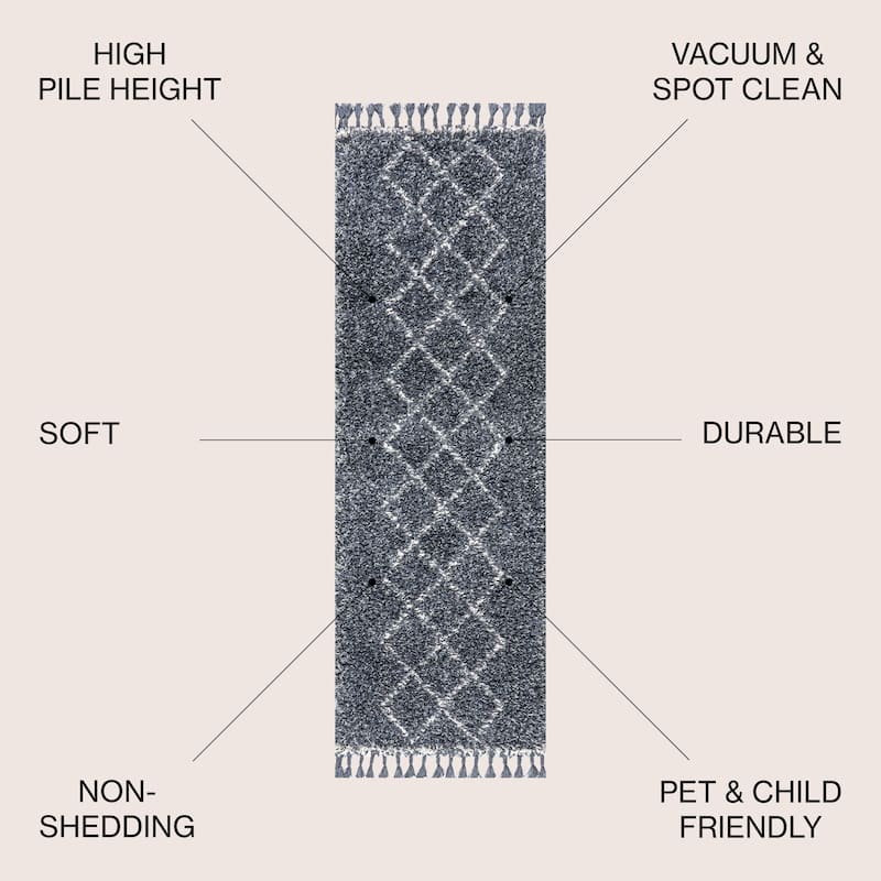 JONATHAN Y Modern Shag Plush Tassel Moroccan Tribal Geometric Trellis Area Rug
