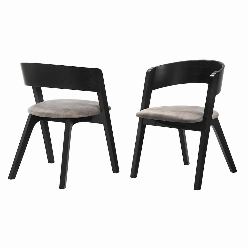 Mid Century Modern Round Back Wood Dining Chair, Set of 2, Black and Brown