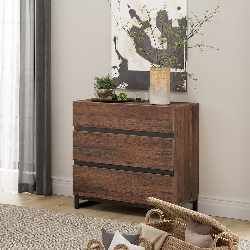 WAMPAT Dresser for Bedroom, Closet Organizers and Storage with 6 Drawers,Chest of Drawers with Metal Base - Brown - 3-drawer