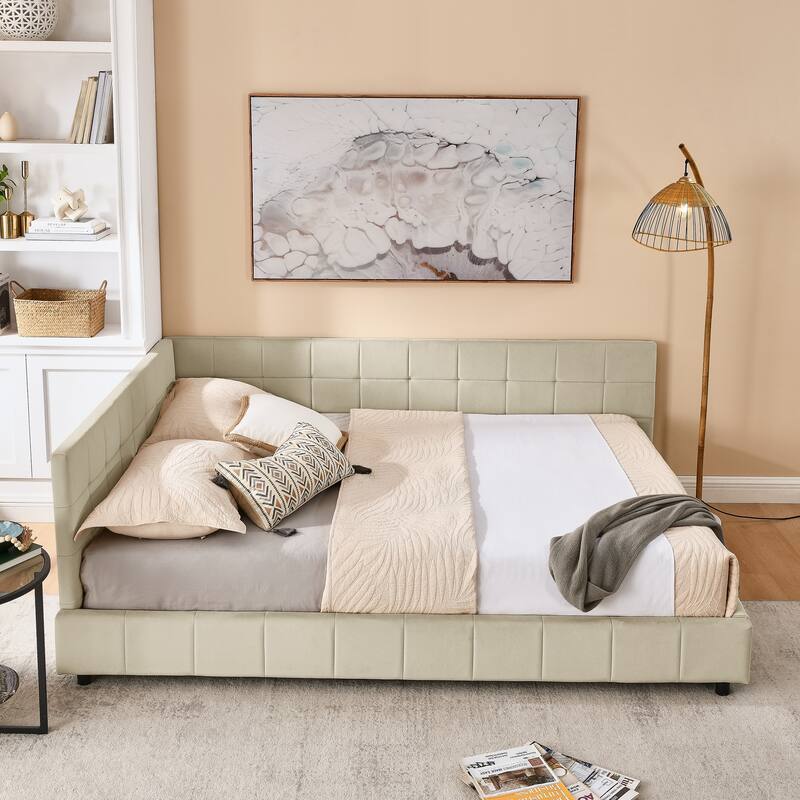 Queen Size Upholstered Velvet Daybed with Backrest and Armrests, Multi-Functional Sofa Bed