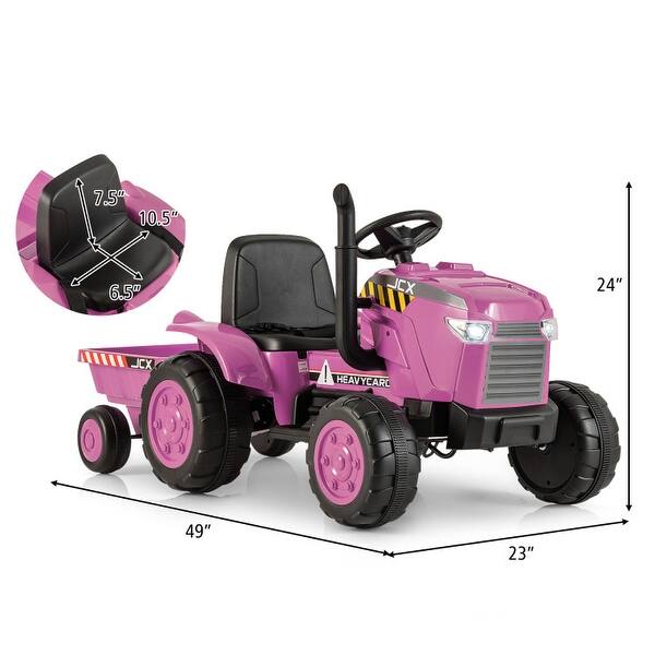 dimension image slide 0 of 4, 12V Kids Ride On Tractor with Trailer and Remote Control - 49” x 23” x 24” (L x W x H)
