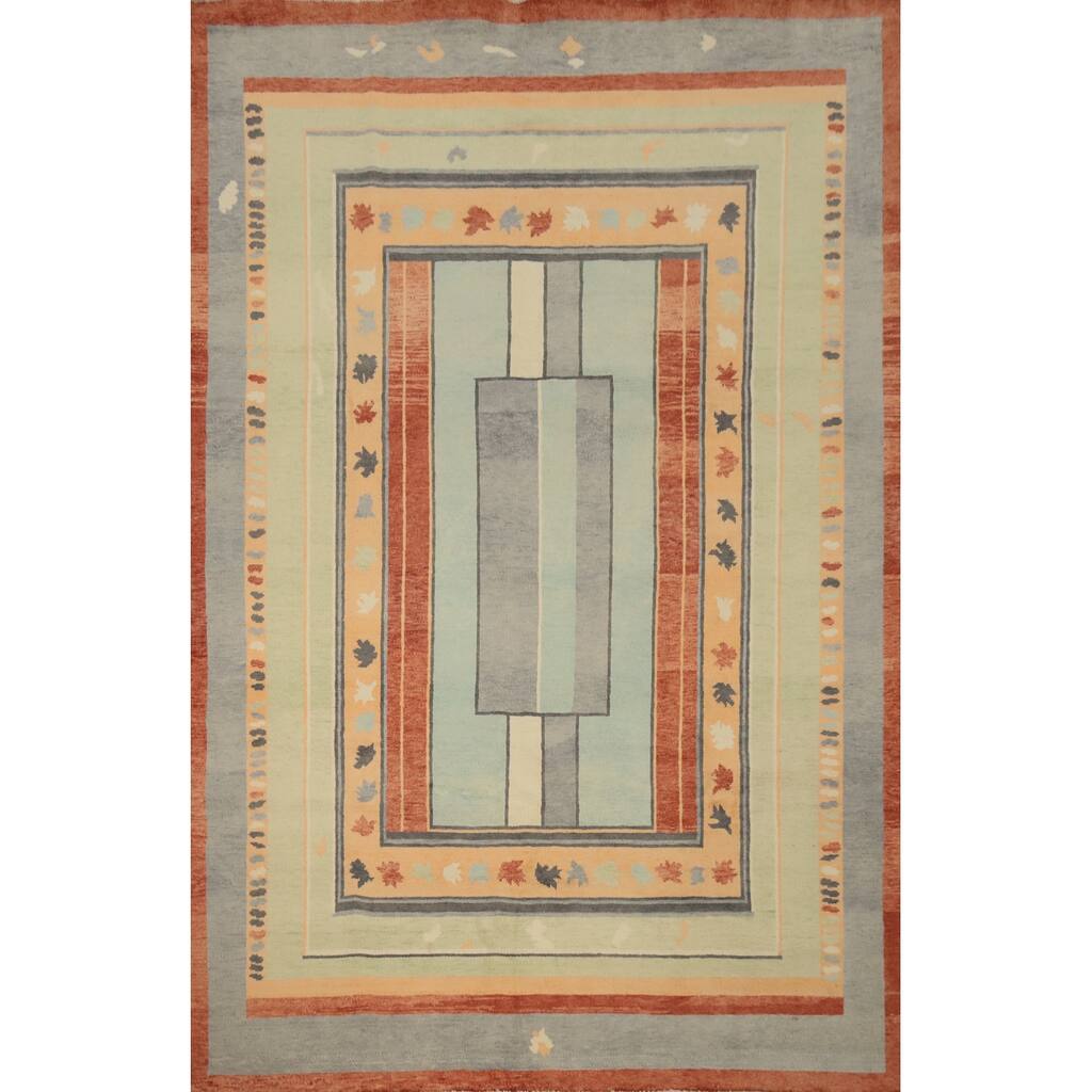 Hand Knotted Oriental 100% Wool Carpet Modern Geometric Multi-Colored Gabbeh Area Rug - 8' 10'' X 6' 0''