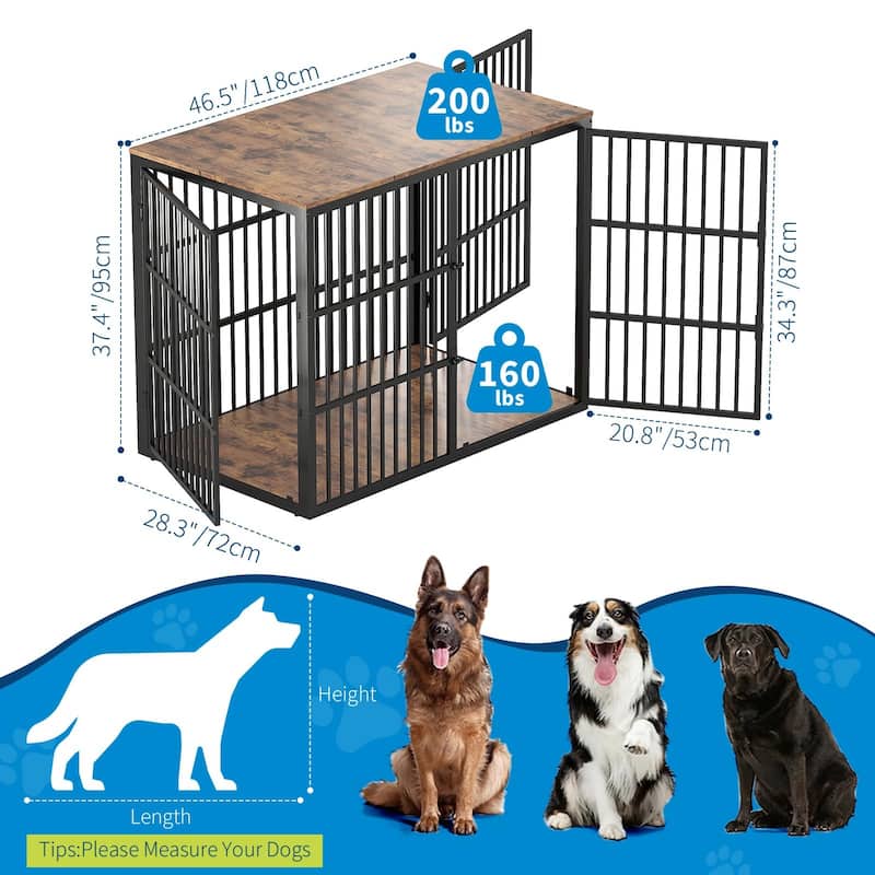Dog Crate Furniture, Large Dog Crate End Table with 3 Lockable Doors - N/A