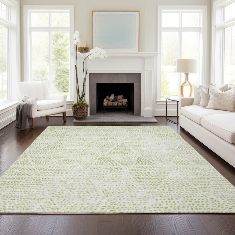 Machine Washable Indoor/ Outdoor Chantille Modern Diamonds Rug - Aloe - 5' x 7'6"