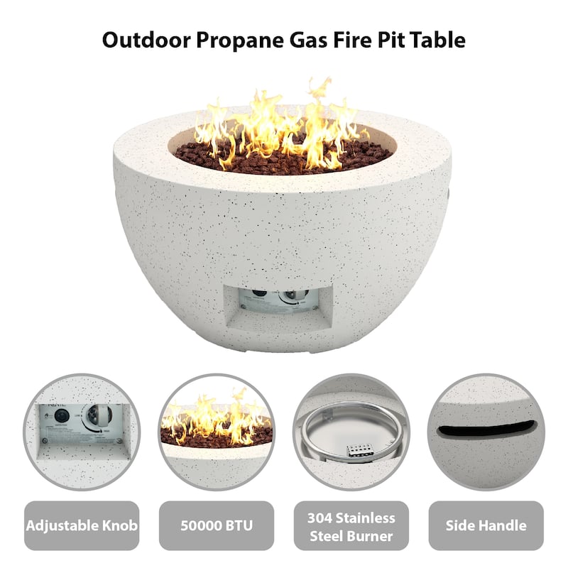 Kante 25"W Round Eco-Friendly Propane Gas Modern Smokeless Bowl Fire Pit Table with Weather Resistant Cover, 50,000 BTU
