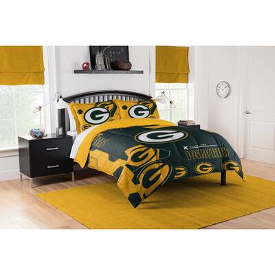 NFL 858 Packers Hexagon King Printed Comforter & Shams Set
