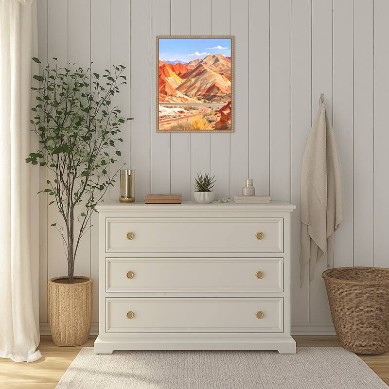 Where the Earth Wears Fire and the Sky Whispers Peace by Uma Gokhale Framed Canvas Wall Art Print