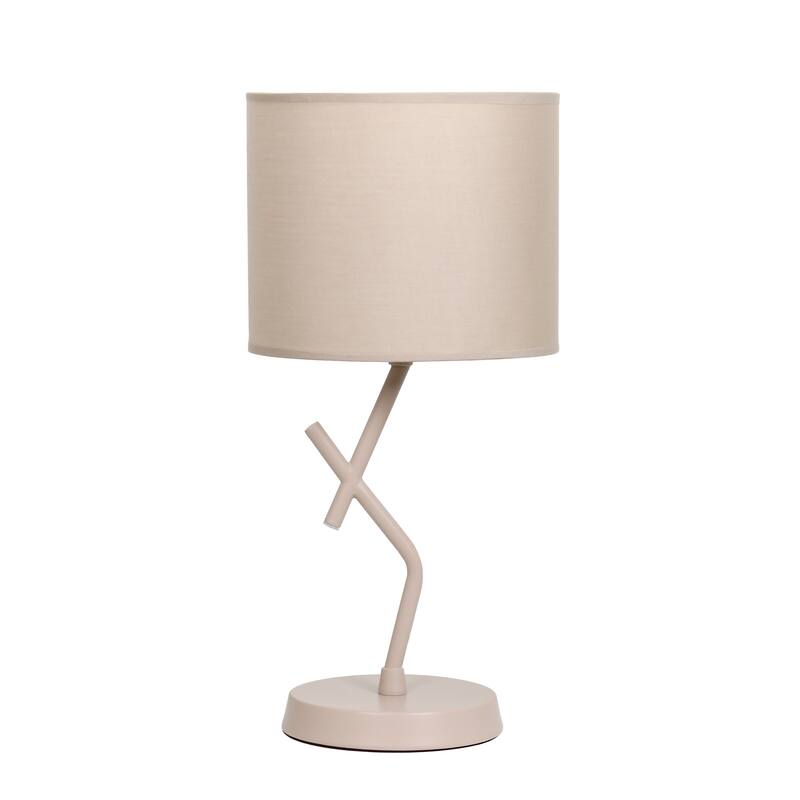 Modern Geometric Metal Table Lamp with Fabric Drum Shade for Bedroom Living Room Office Decor - 8.07” x 8.07” x 17.13” - Light Beige
