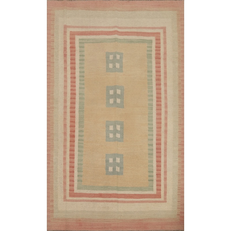 Hand Woven Southwestern Wool Beige Geometric Area Rug - 5' 11'' X 3' 10''