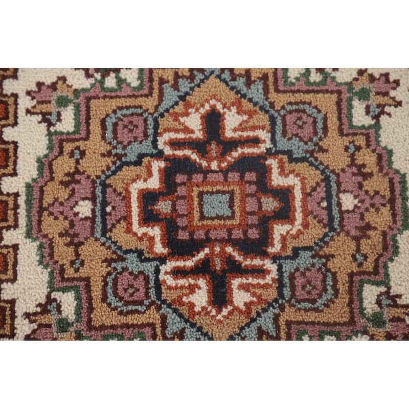 Geometric Beige Heriz-Serapi Oriental Runner Rug Handmade Wool Carpet - 2'6"x 8'0"