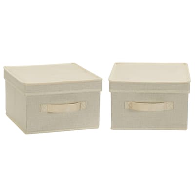 Household Essentials Canvas Fabric Storage Bins with Removable Lid, Cream, Set of 2
