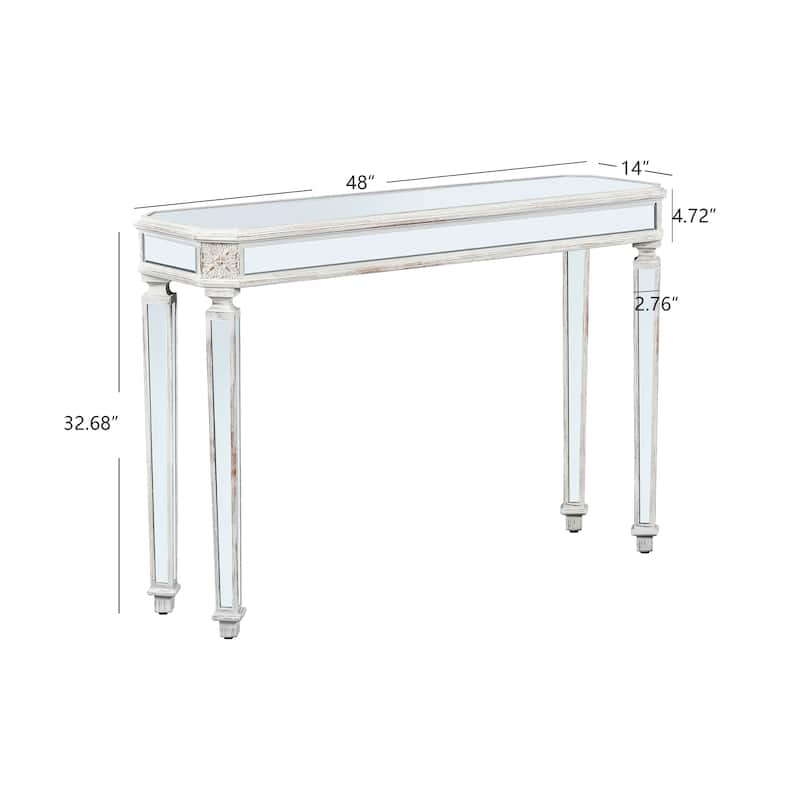 Versatile Mirror Console Table with Vintage Wood Carving Elements