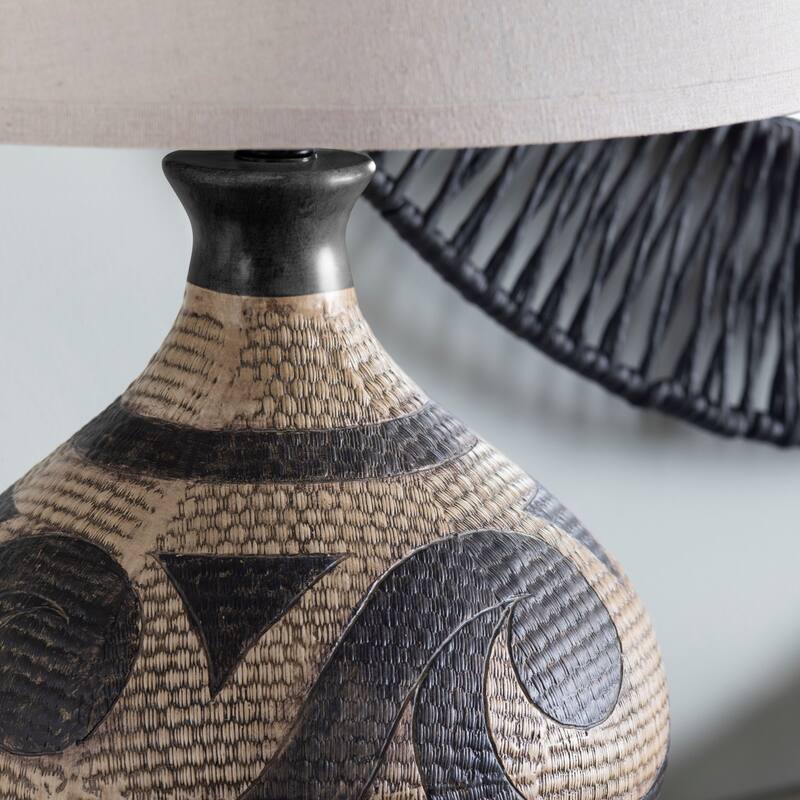 Ezekiel 3-Way Resin Table Lamp with Linen Oat Shade