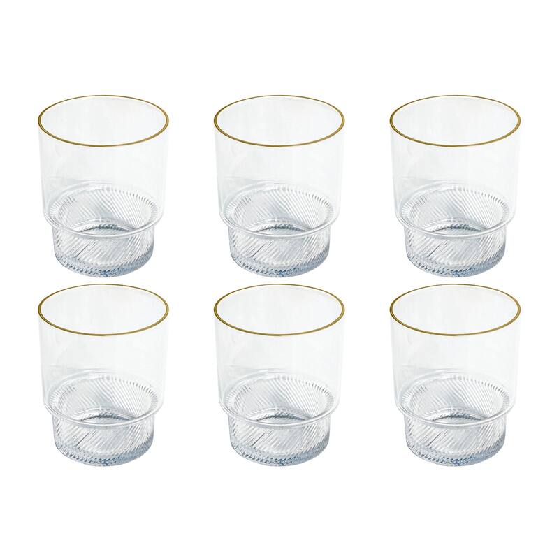 Abode Homewares Stax Optic Acrylic Twist Drinking Glass - Clear with Gold Rim - Set of 6 - 15.6 oz