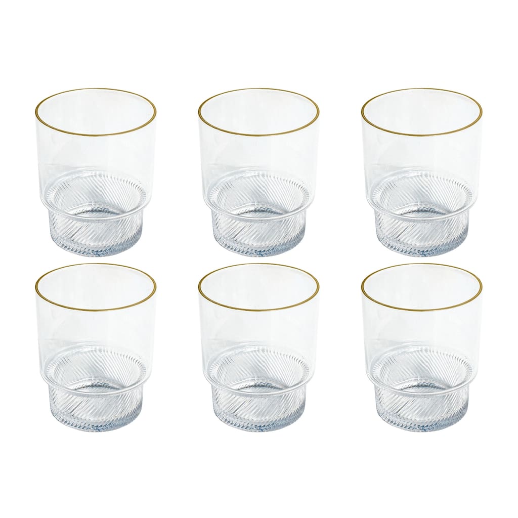 Abode Homewares Stax Optic Acrylic Twist Drinking Glass - Clear with Gold Rim - Set of 6