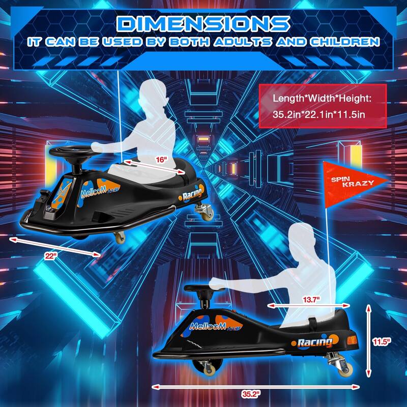 EROMMY Kids Electric Car with 360°Rotatable Universal Wheels, Kids Electric Toy Car with Acceleration Pedal, Music, Bluetooth