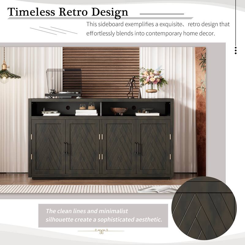 4 Door Sideboard with Open Storage and Adjustable Shelves