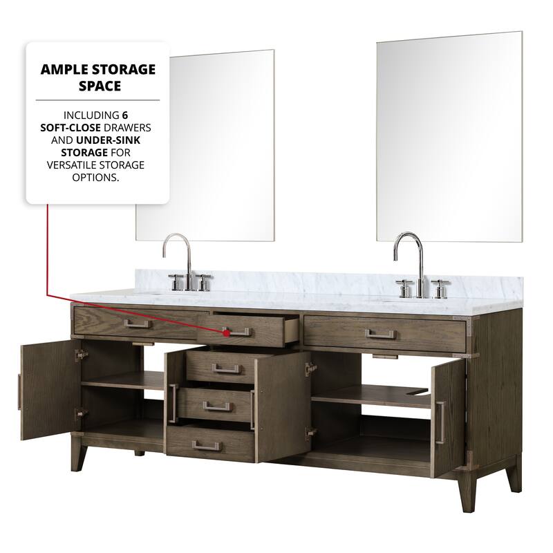 Lexora Laurel Bath Vanity, Carrara Marble Top, Faucet Set, and Mirror