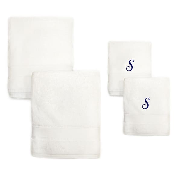 slide 2 of 28, Sweet Kids 2-piece White Turkish Cotton Bath and Hand Towel Set with Royal Blue Monogrammed Initial S - White