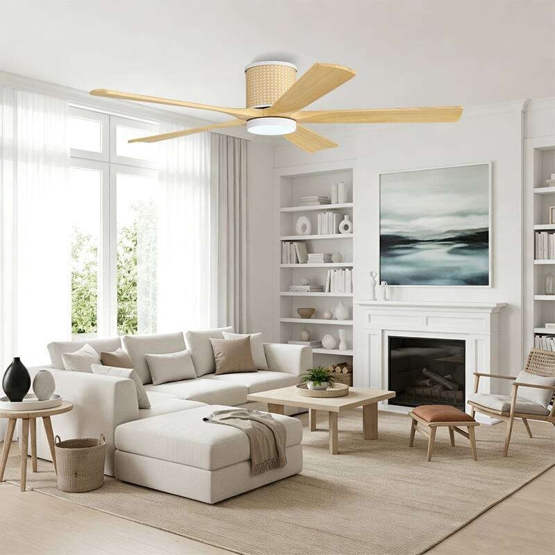 MLiAN 5 Solid Wood Blades Ceiling Fan with Lights Remote Control 6-Speed DC - 54''