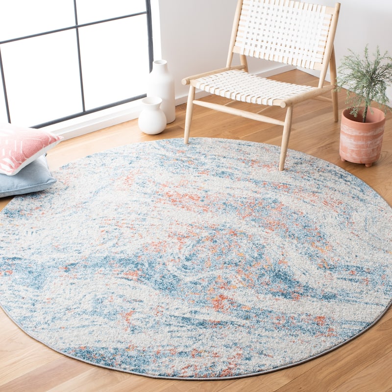 SAFAVIEH Tulum Tjasa Modern Abstract Rug - 6'7" Round - Ivory/Dark Blue
