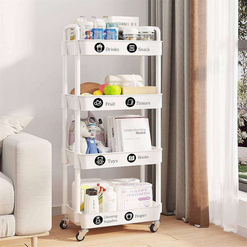 4-Tier Rolling Utility Cart - 11.42"D x 15.35"W x 40.94"H