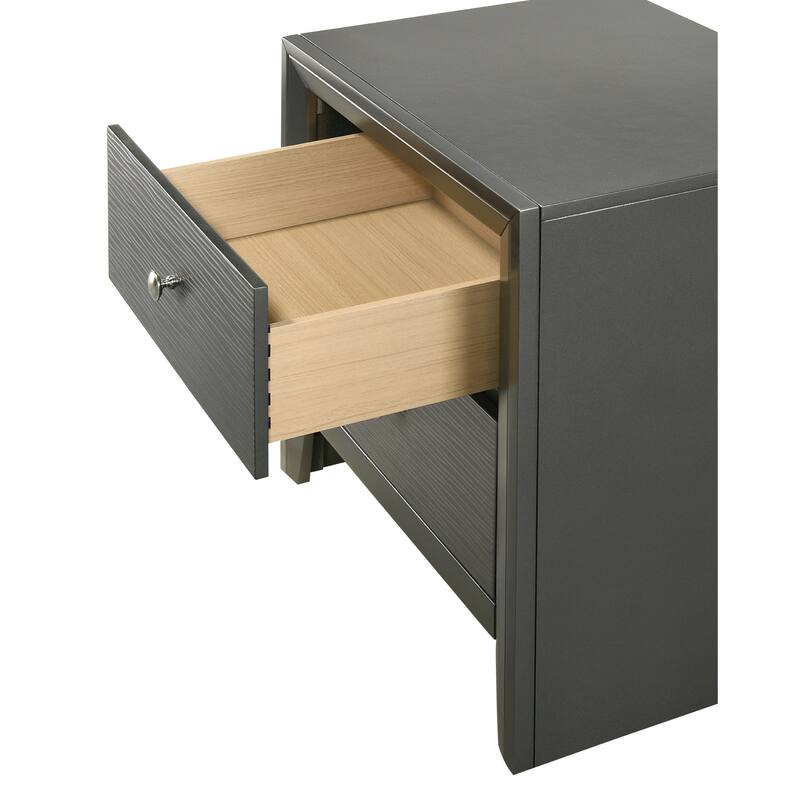 Contemporary Two-Drawer Nightstand with Round Knobs in Gun Metal Gray