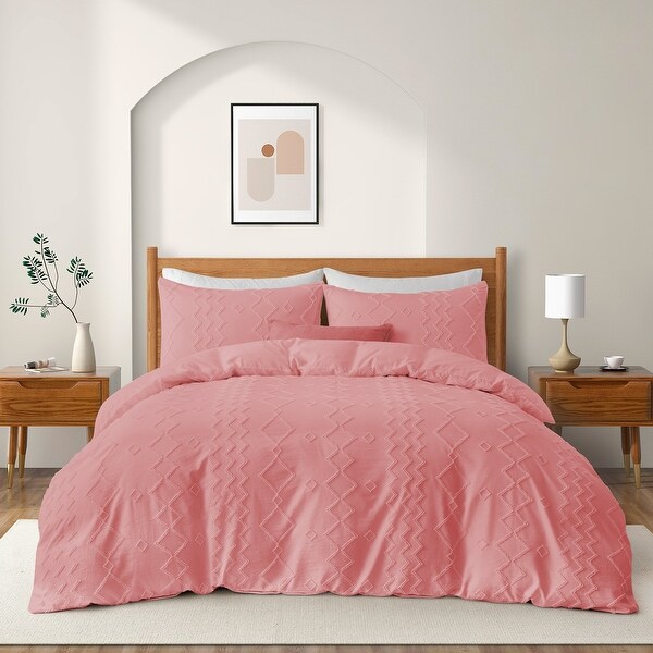 Tufted Clipped Jacquard Geometric Oversized Duvet Cover