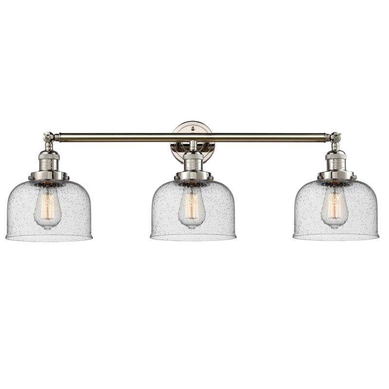 Innovations Lighting Large Bell 3 Light 32" Wide Bathroom Vanity Light - Polished Nickel / Seedy