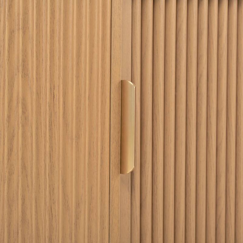 Mid Century Modern 74.8" TV Stand & Coffee Table Set for TVs up to 75", Wooden Media Console with Fluted Sliding Doors