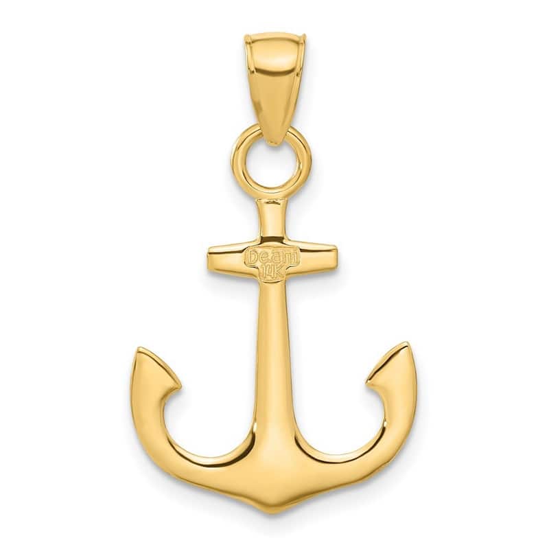 Curata 14k Yellow Gold 18" Solid Polished Anchor Pendant Necklace - 31.2x18.6mm
