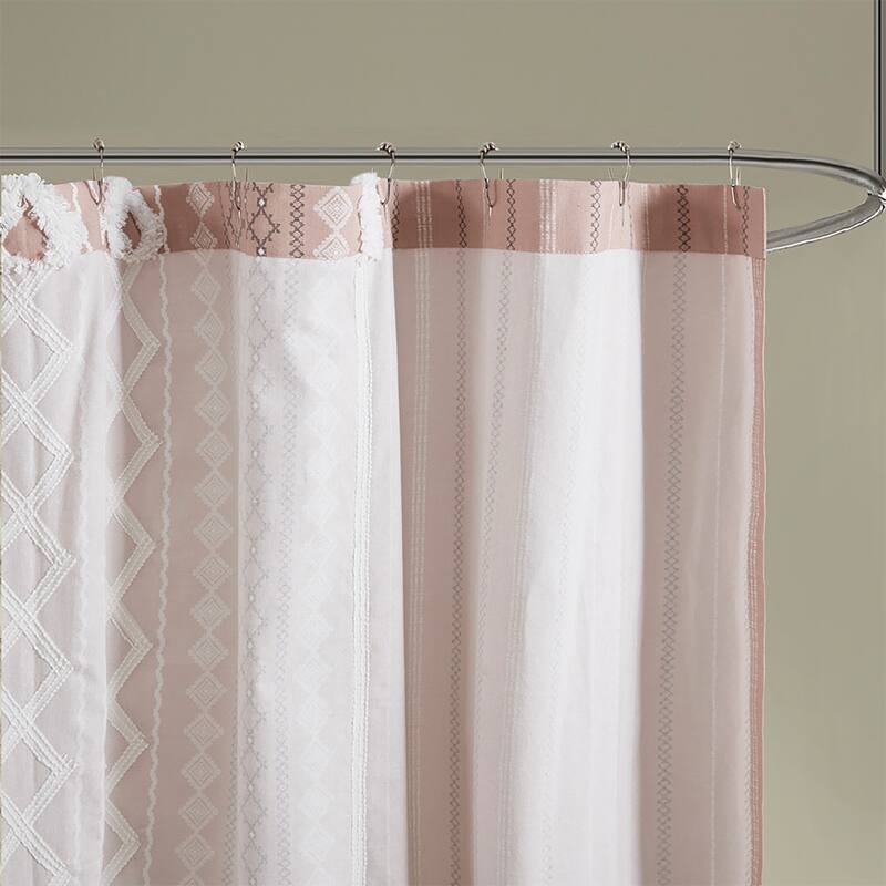 INK+IVY Imani Cotton Printed Shower Curtain with Chenille Bed Bath