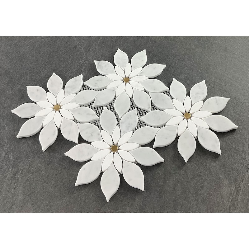 Flower Pattern Waterjet Marble Mosaic Wall Tiles - Case (7 Sheets)