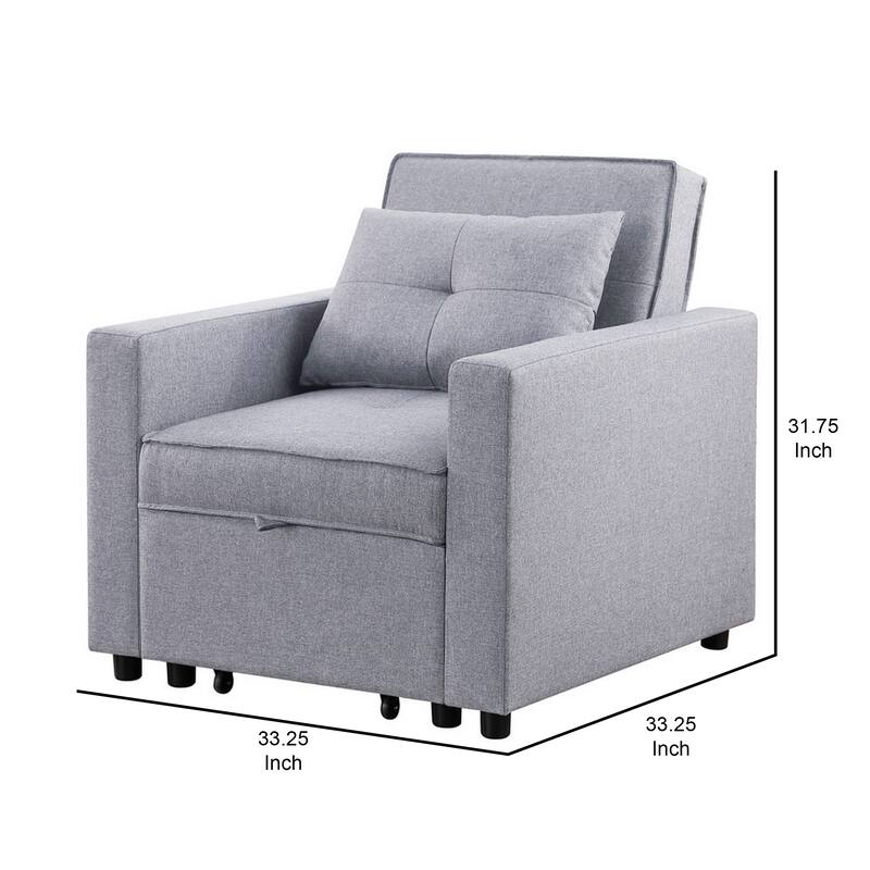 Vito 34 Inch Convertible Sleeper Armchair, Side Pocket, Light Gray Linen