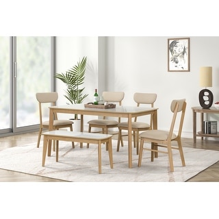 Elegant 6-Piece Dining Table Set with Four Upholstered Chairs and