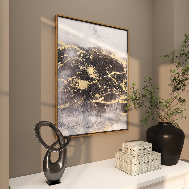 Canvas Leaf Living Room Framed Wall Art with Silver Frame