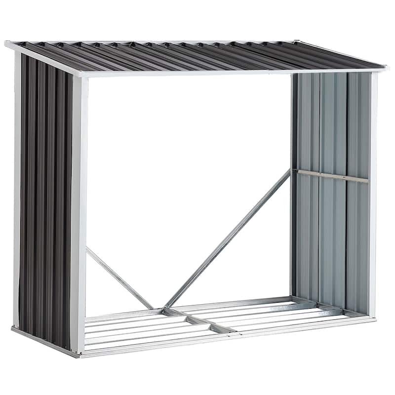 Galvanized Steel Outdoor Firewood Rack Log Holder Storage Shed w/Roof - 72.8 in. W x 32.7 in. D x 58.3 in. H