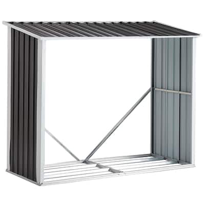 Galvanized Steel Outdoor Firewood Rack Log Holder Storage Shed w/Roof
