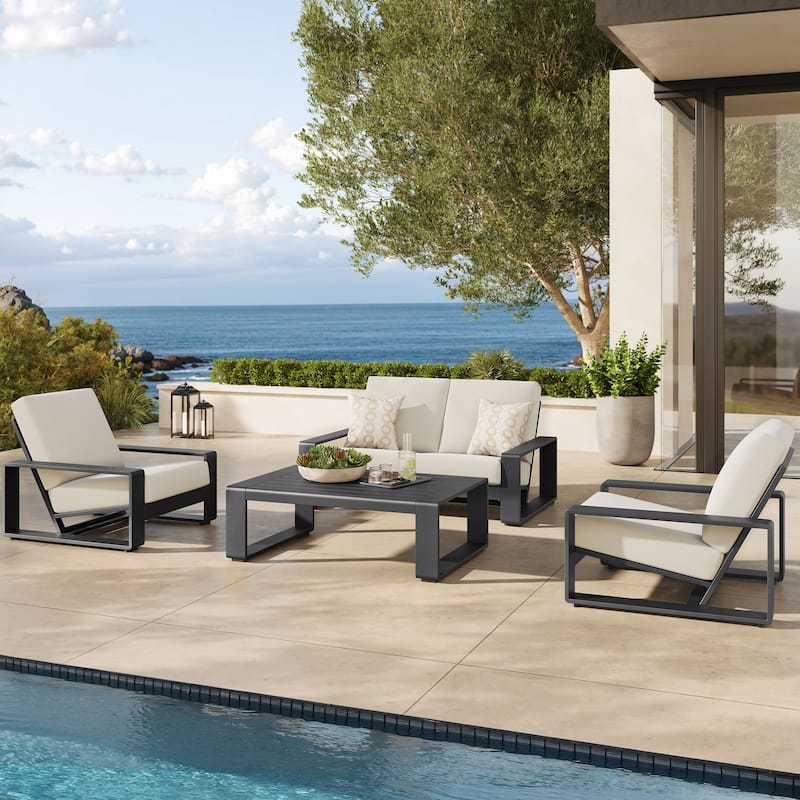 Lirienne 4-Piece Outdoor Patio Aluminum Furniture Set - Cream Gray