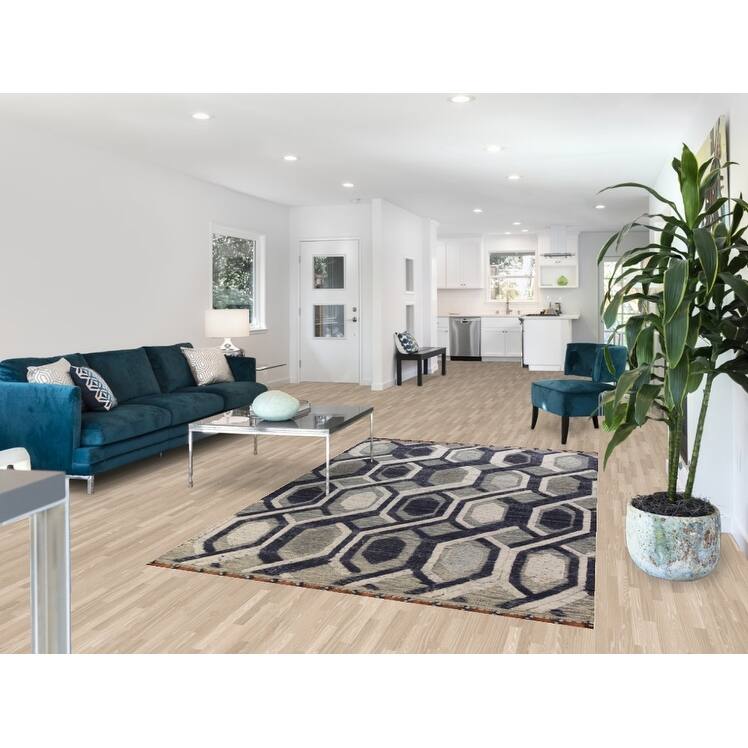 Modern Geometric Moroccan Area Rug Hand-Knotted Indian Wool Carpet - 5'1" x 8'3"