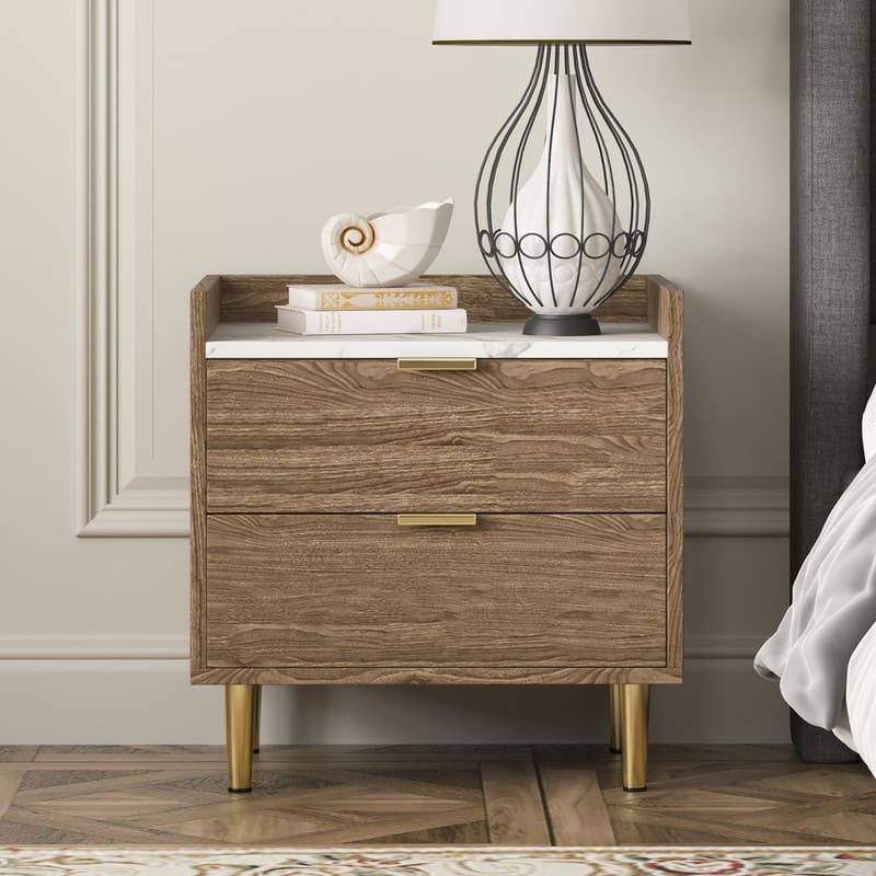 Wooden Nightstand with Marbling Worktop