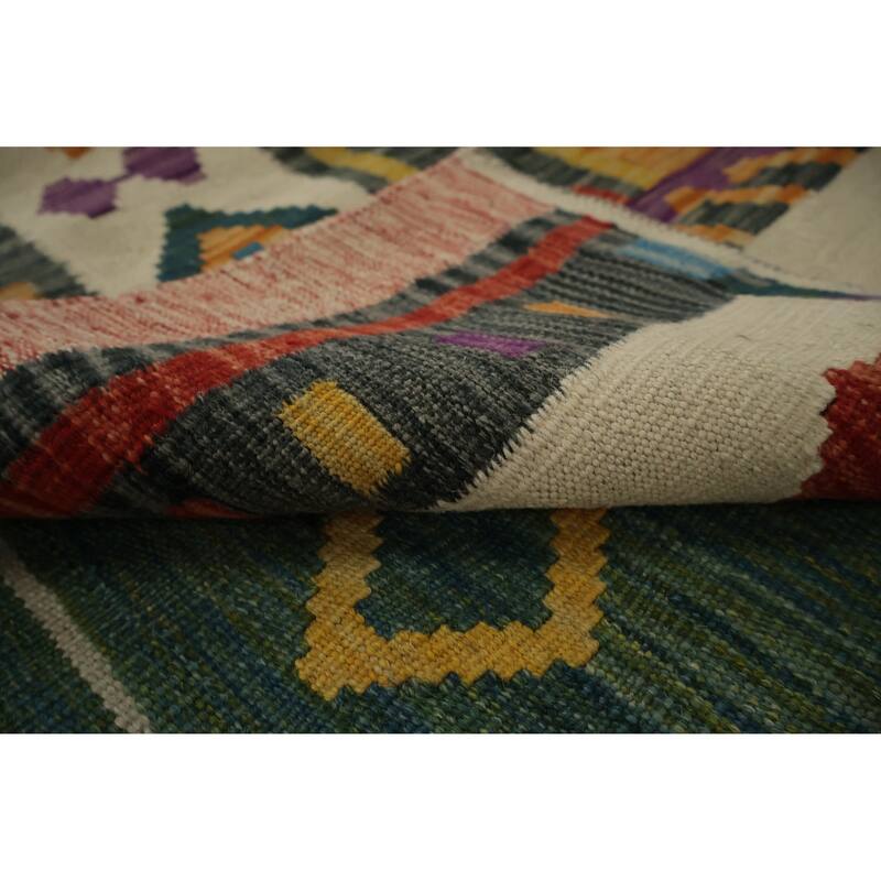 Hand Woven Oriental 100% Wool Carpet Southwestern Tribal Multi-Colored Kilim Area Rug - 11' 4'' X 8' 4''