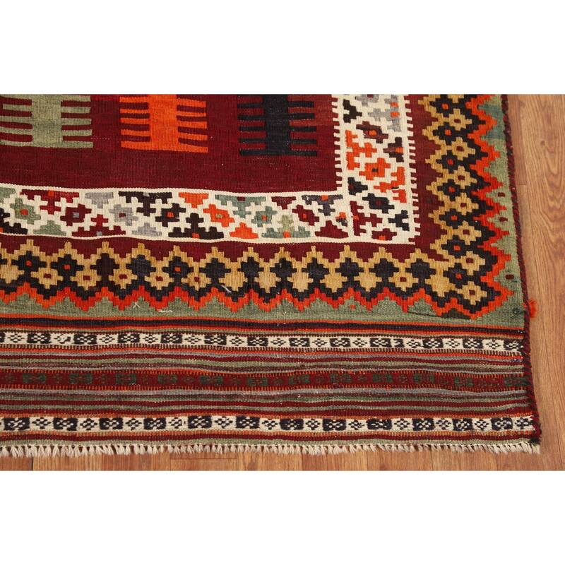 Tribal Kilim Qashqai Persian Vintage Area Rug Hand-Woven Wool Carpet - 4'10"x 7'10"