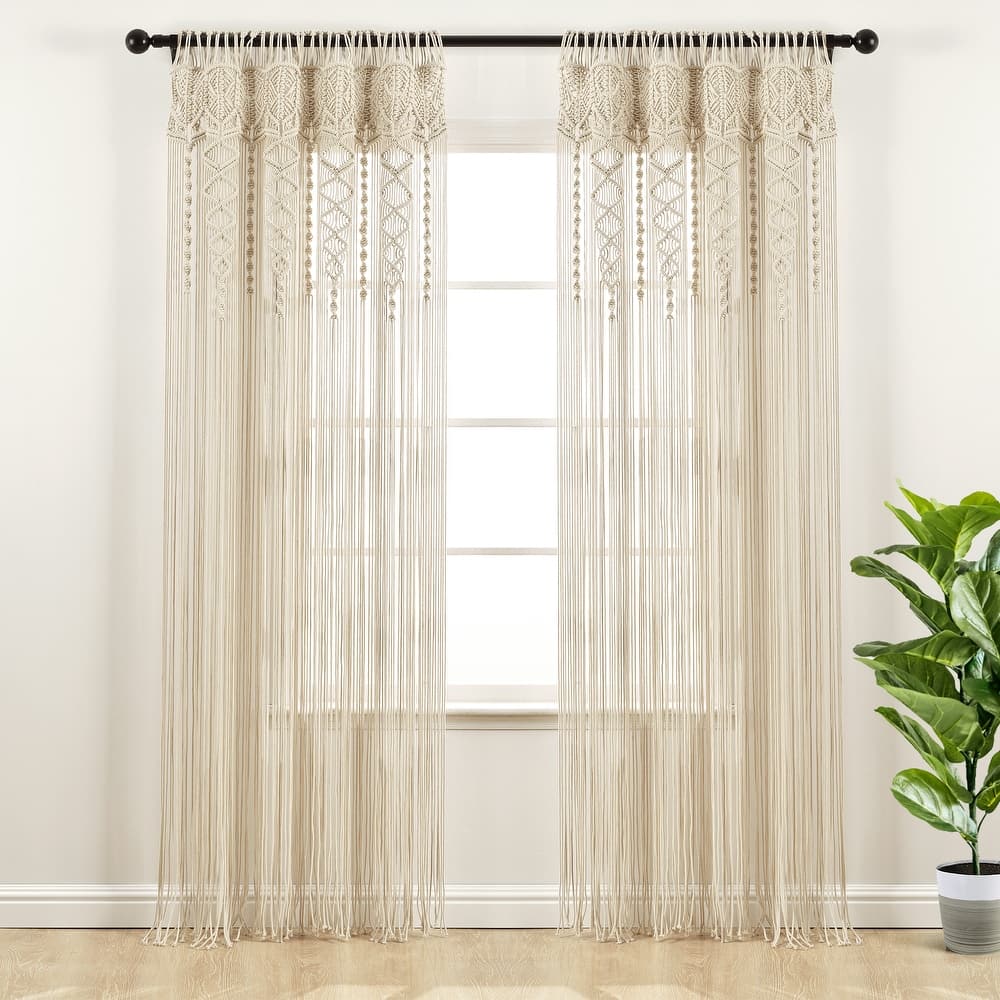 Lush Decor Boho Macrame Textured Cotton Window Curtain/Room Divider/Doorway/Wall Decor