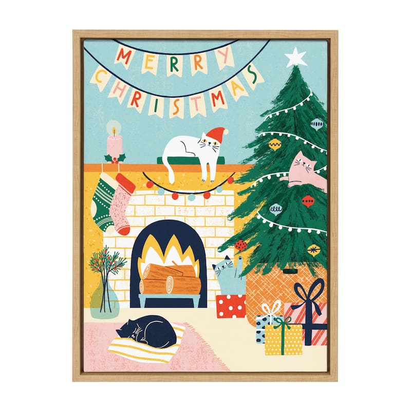 Kate and Laurel Sylvie TG Christmas Cats Framed Canvas by Tania Garcia