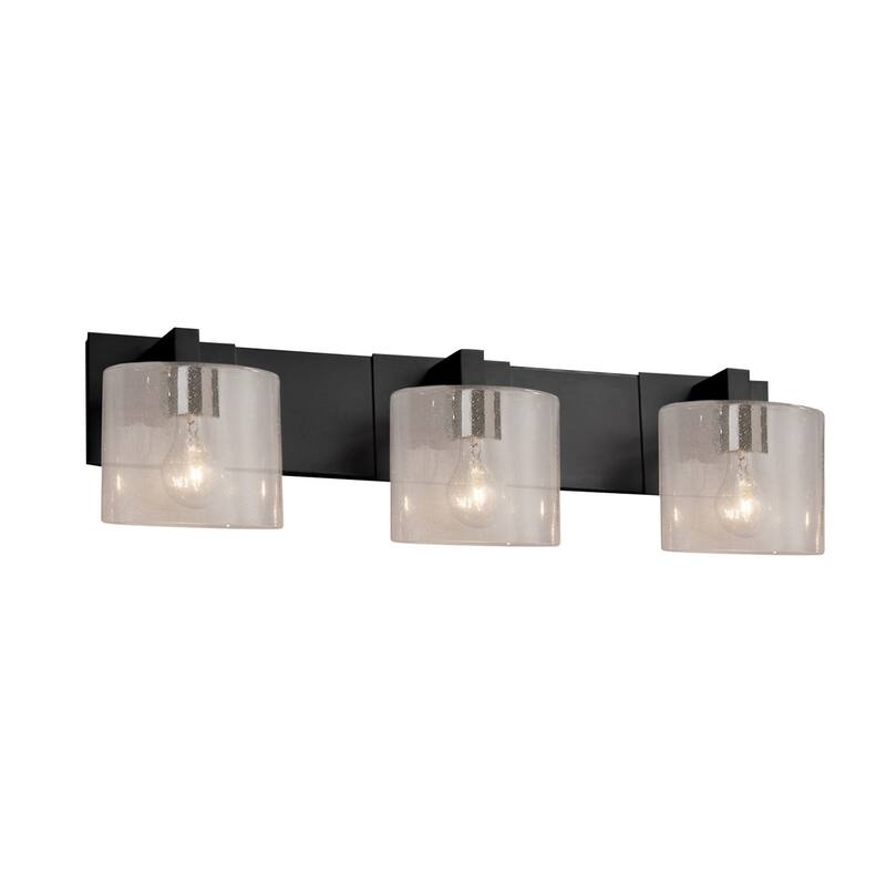 Justice Design Fusion Modular 3-Light LED Bath Bar, Oval Seeded Artisan Glass Shade - Matte Black