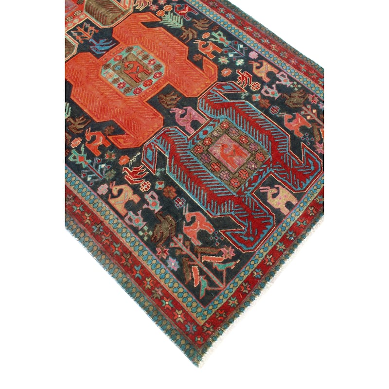 Fine Vintage Distressed Berat Navy/Rust Runner - 3'2" x 9'8"
