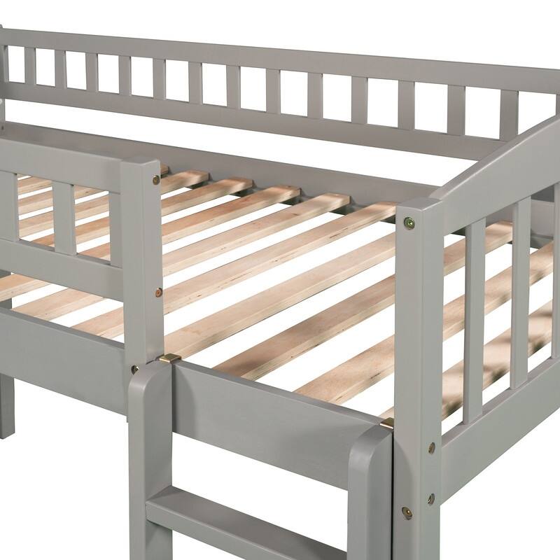 Twin Size Wooden Loft Bed with Slide and Ladder