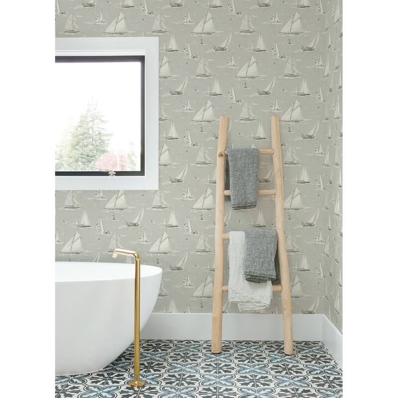 Chesapeake Leeward Light Grey Sailboat Wallpaper