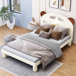 Twin Size Platform Bed With Bear Ears Shaped Headboard And Led